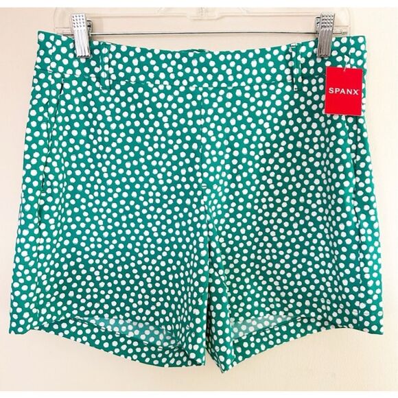 SPANX 6” sunshine shorts NWT size XL Kelly green polka dot - Picture 5 of 7
